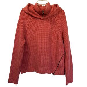 Pilcro Anthropologie Womens Salmon Pink Hooded Quarter Zip Waffle Knit Sweater